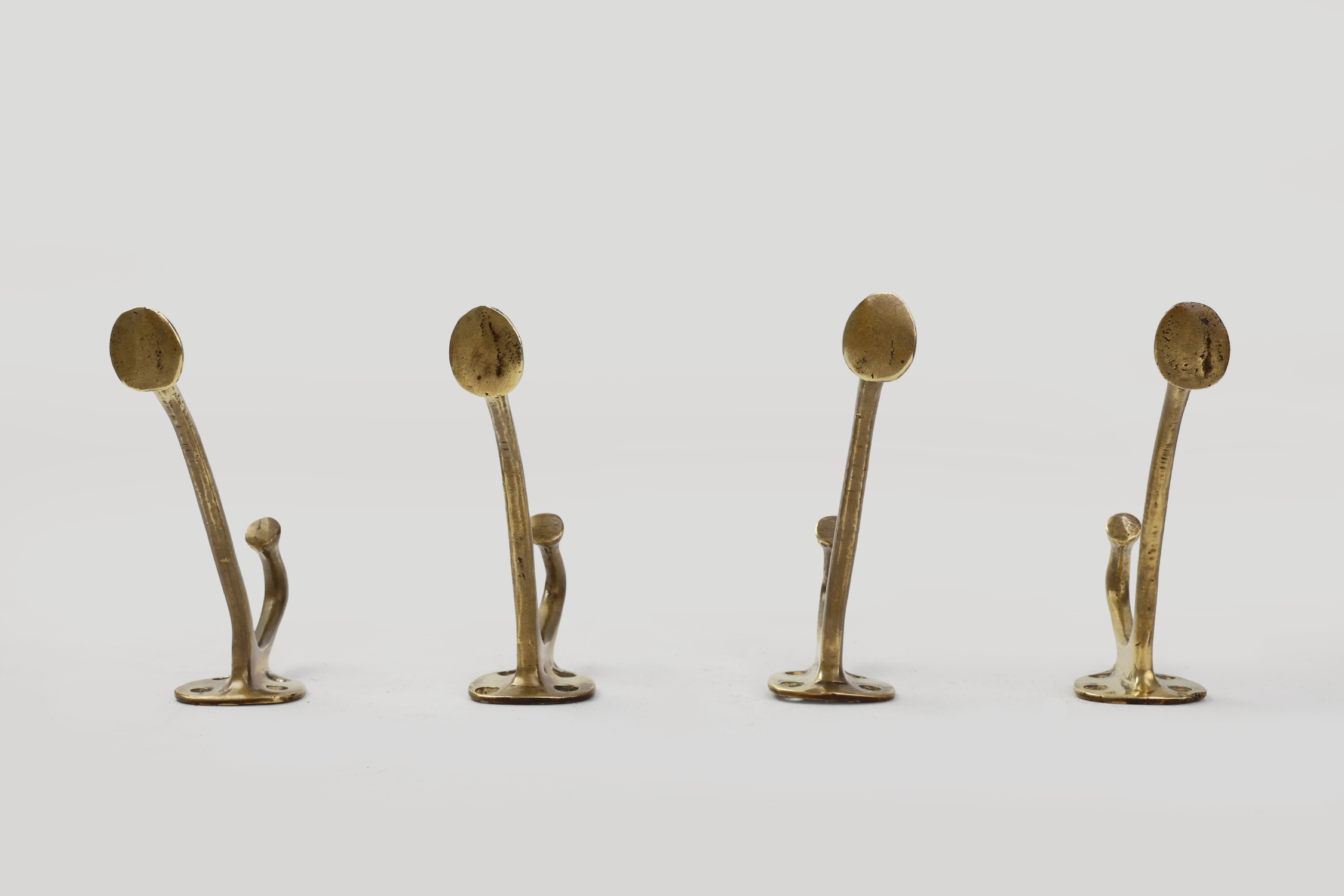 Set of 4 Adolf Loos brass art nouveau wall hooks, Vienna, Austria ca. 1910thumbnail